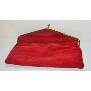 Red Fold Over Corduroy Clutch Purse