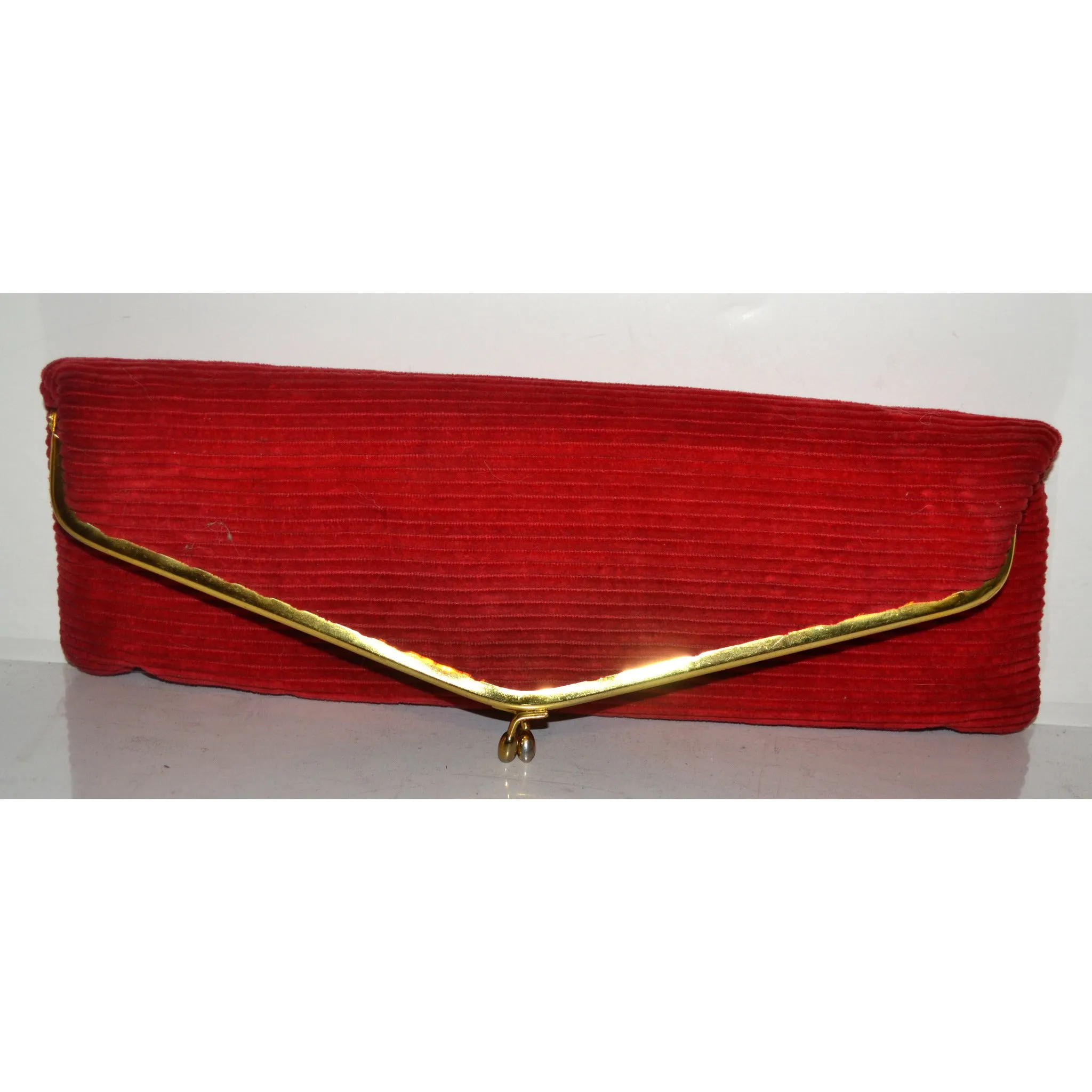 Red Fold Over Corduroy Clutch Purse
