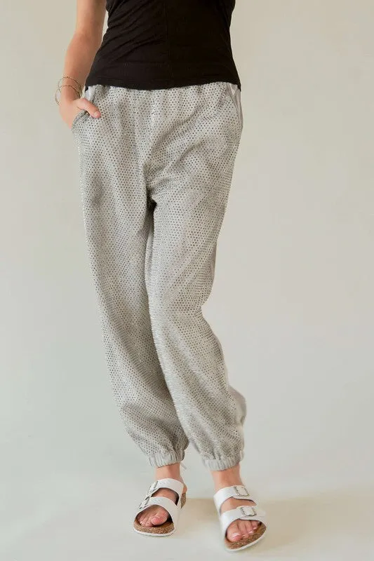 Rhinestone Elastic Waist Joggers