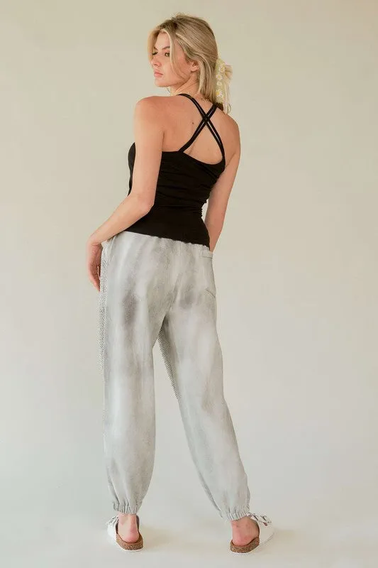 Rhinestone Elastic Waist Joggers