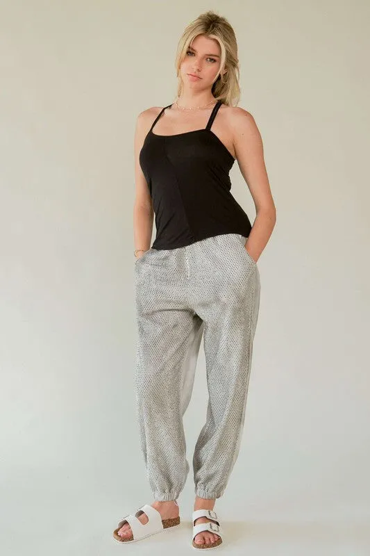 Rhinestone Elastic Waist Joggers