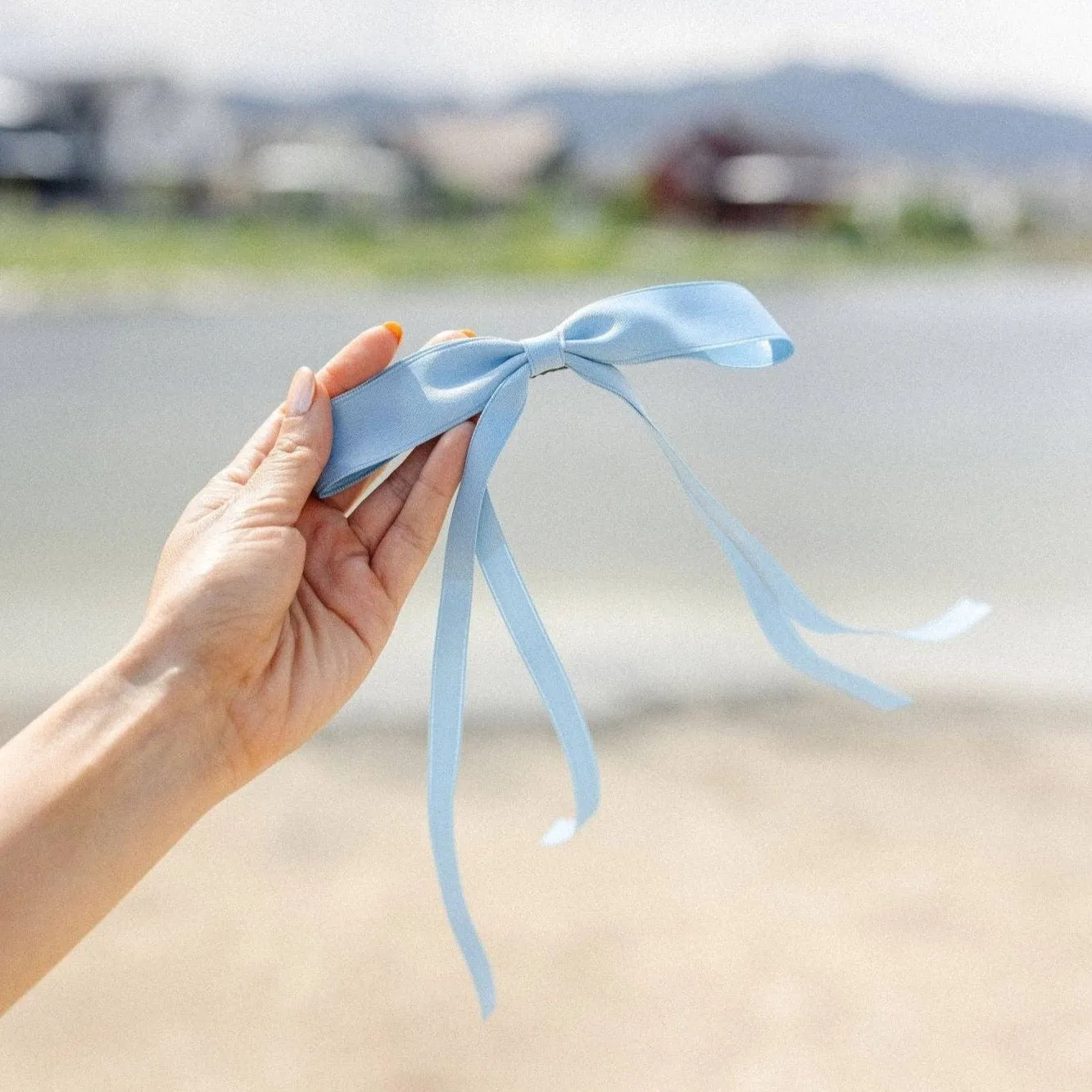 Satin Ribbon Long Bow Clip - Cream