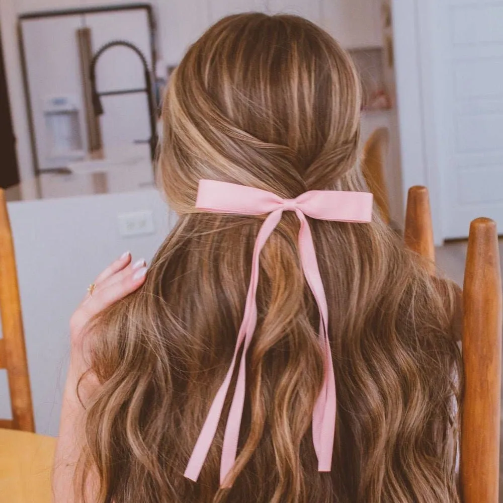 Satin Ribbon Long Bow Clip - Cream