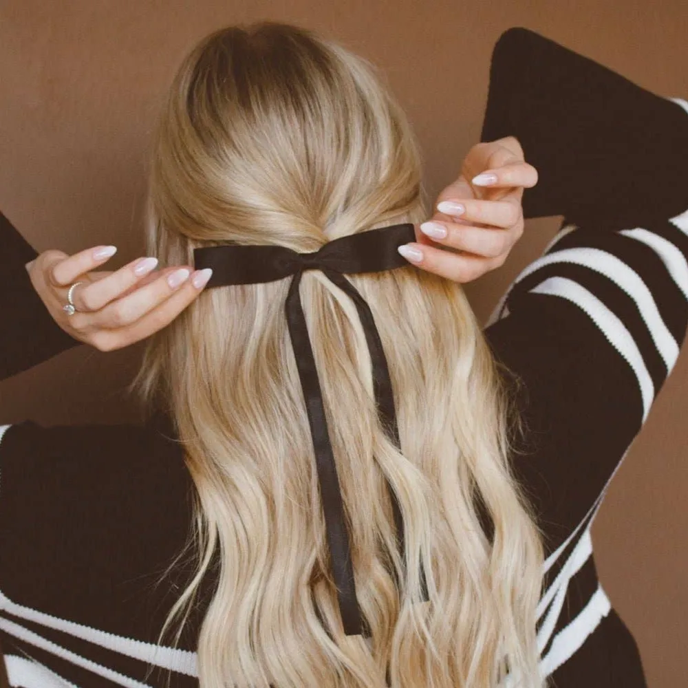 Satin Ribbon Long Bow Clip - Cream