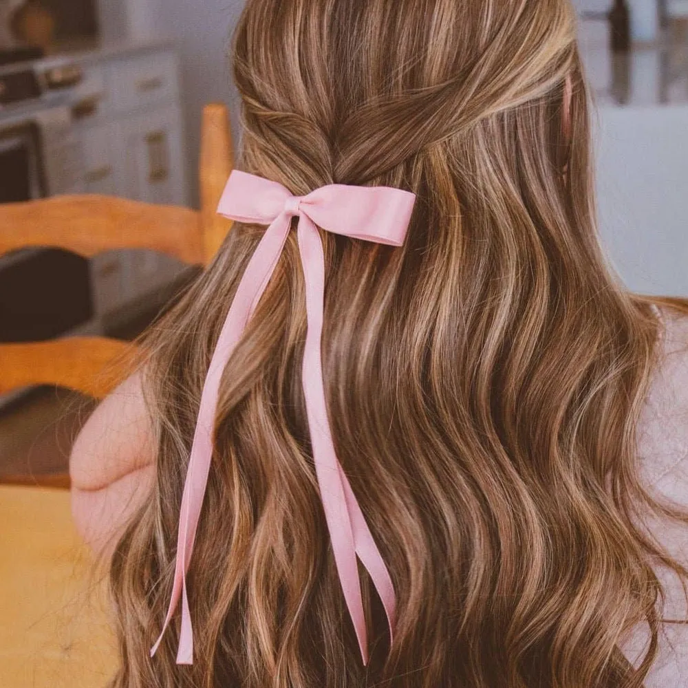 Satin Ribbon Long Bow Clip - Cream