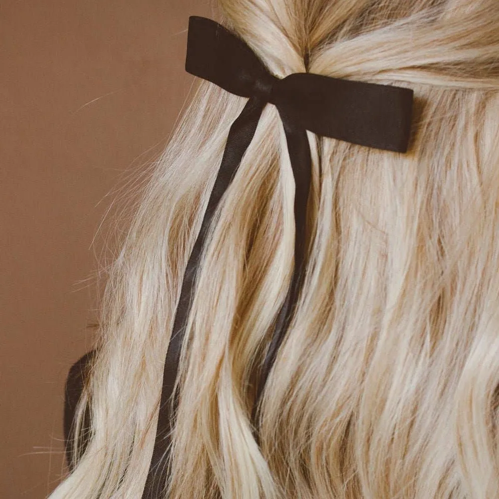 Satin Ribbon Long Bow Clip - Cream