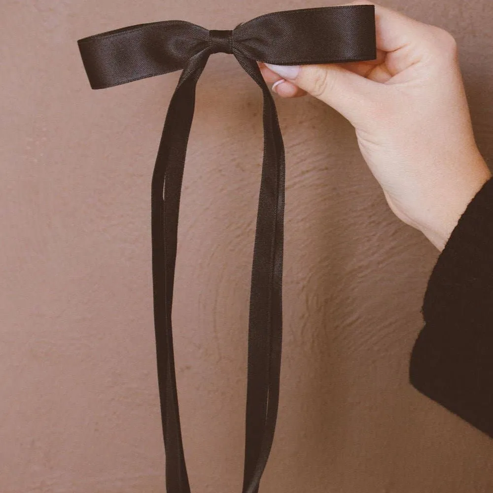 Satin Ribbon Long Bow Clip - Cream