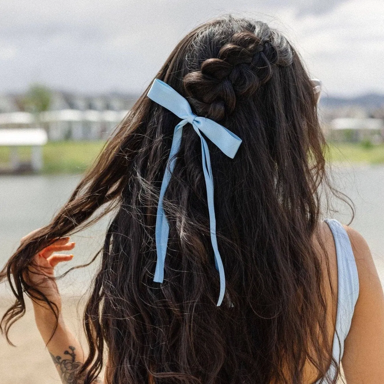 Satin Ribbon Long Bow Clip - Cream
