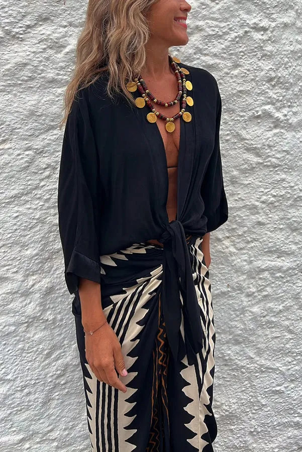 Satin Tie Front Relaxed Blouse