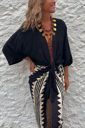 Satin Tie Front Relaxed Blouse