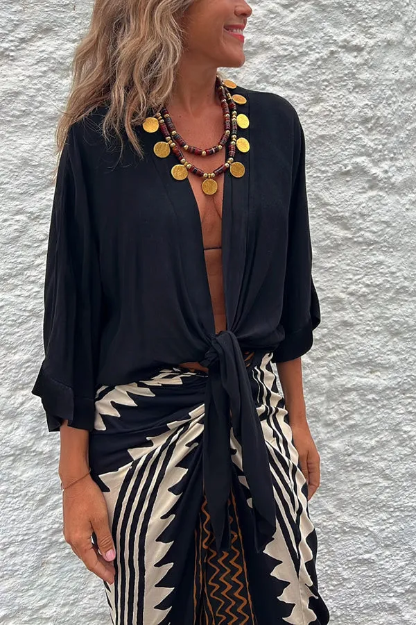 Satin Tie Front Relaxed Blouse
