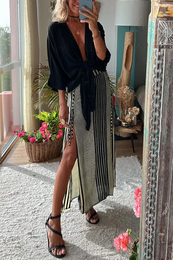 Satin Tie Front Relaxed Blouse