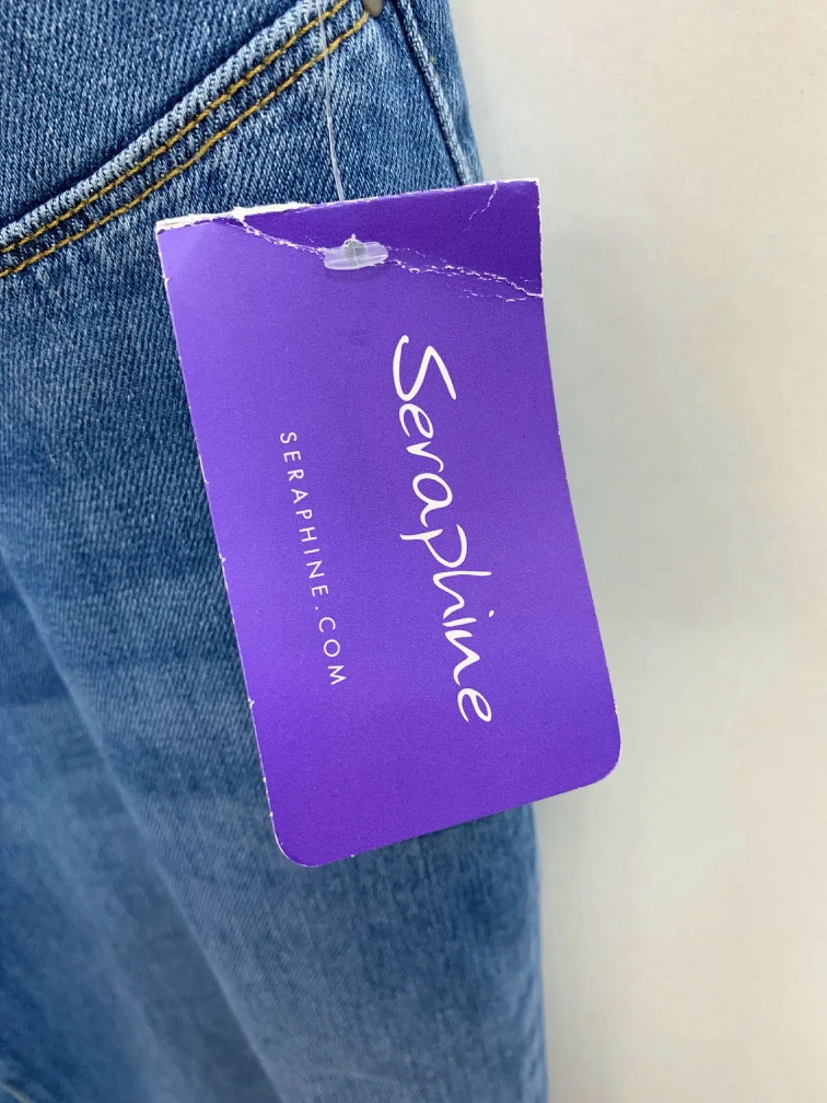 Seraphine Blue Slim fit  Boyfriend over Bump Maternity Jeans  UK 16