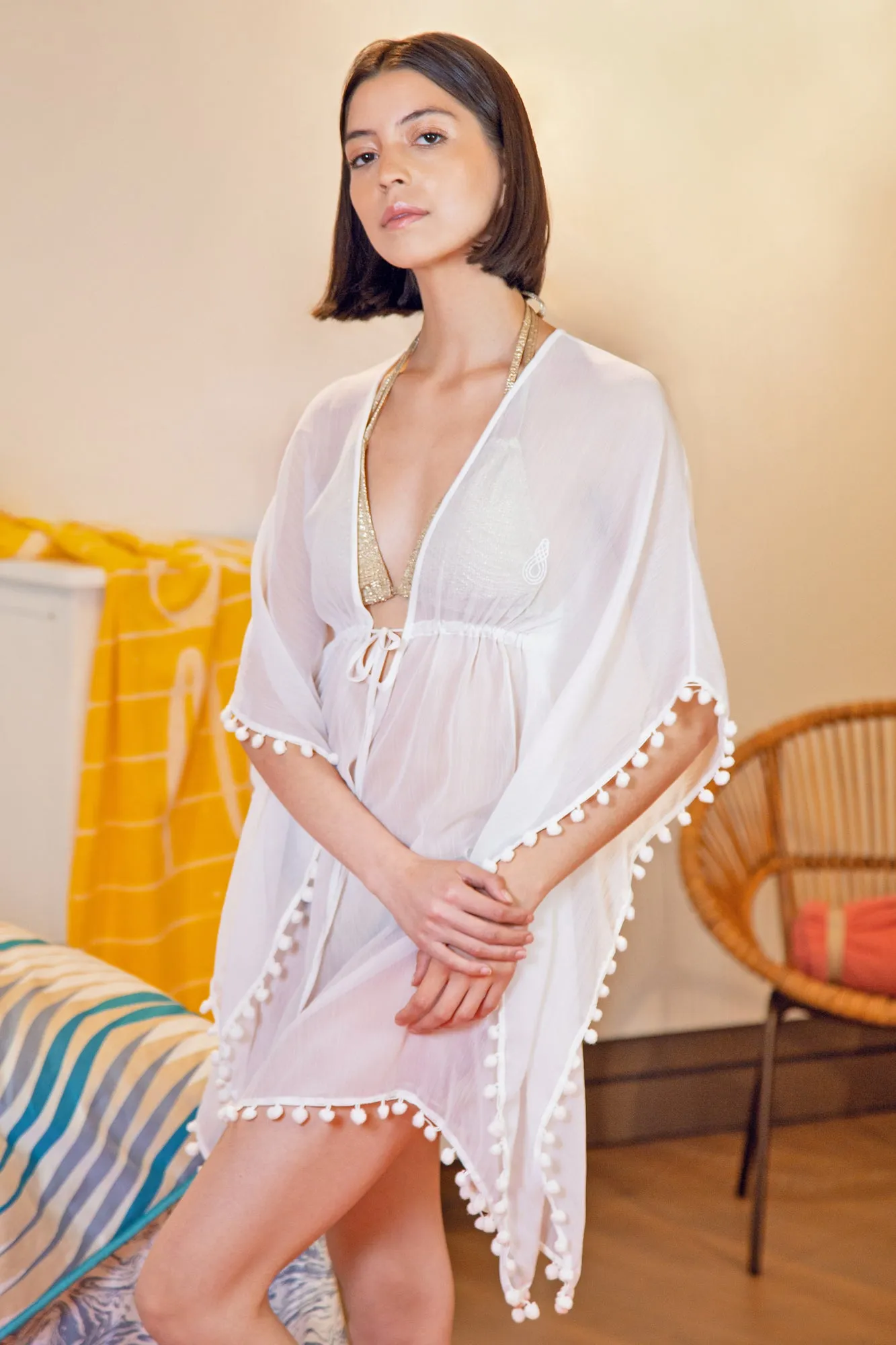 Sheer Pom Pom Swim Cover