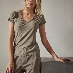 Sheer Slub Casual V Neck - Ammo