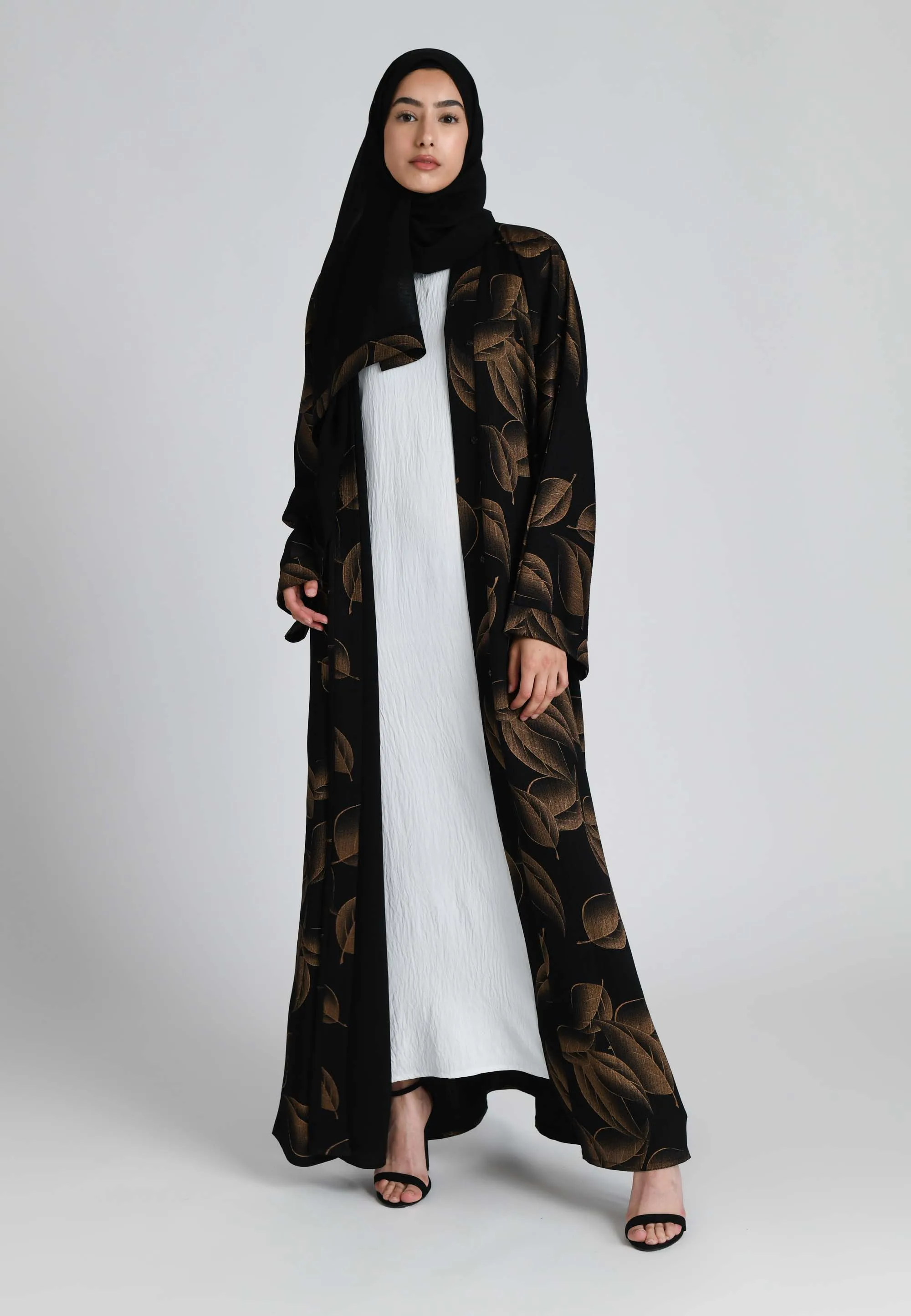 Sienna Brown Leaf Open Abaya (Premium)