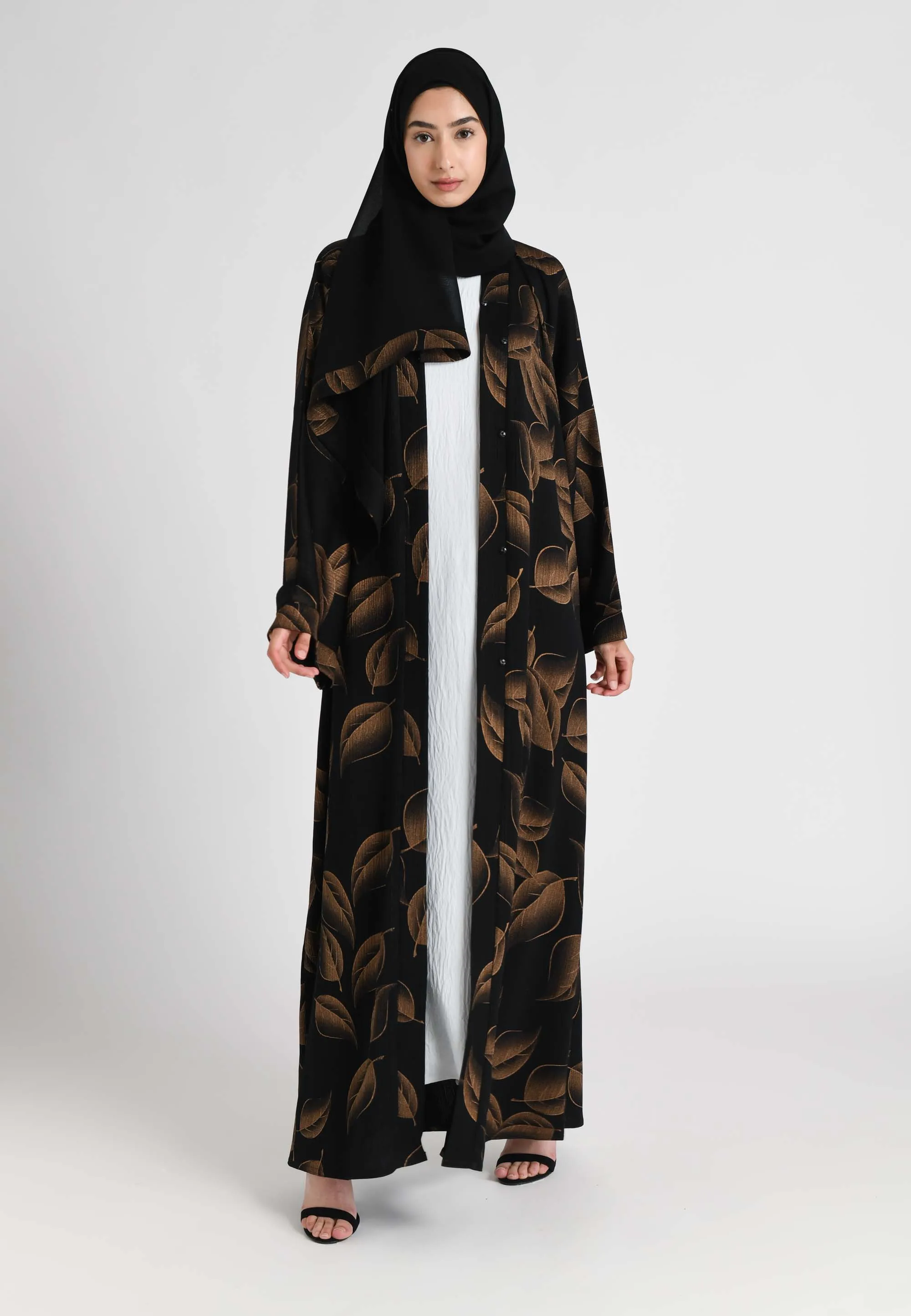Sienna Brown Leaf Open Abaya (Premium)