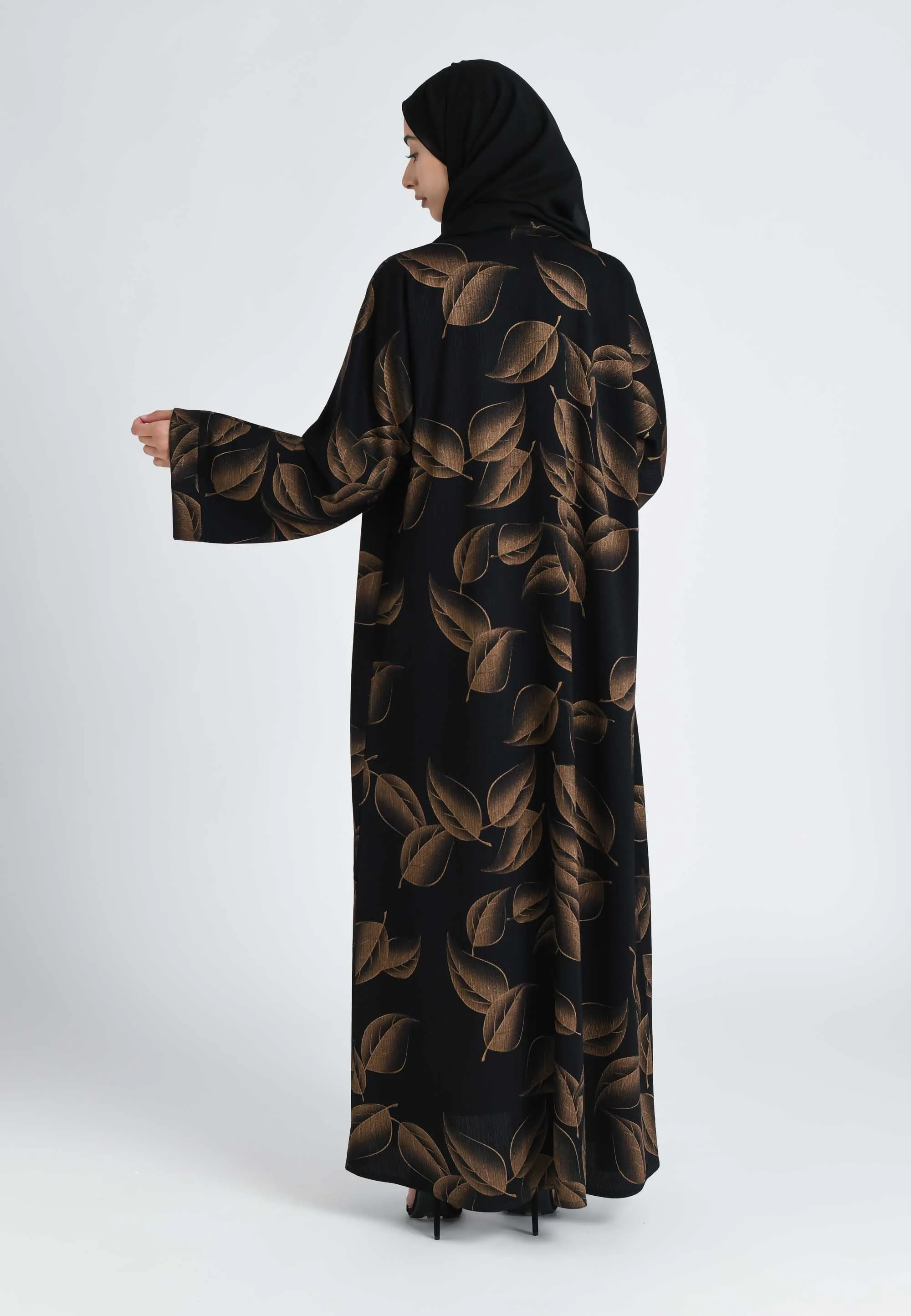 Sienna Brown Leaf Open Abaya (Premium)