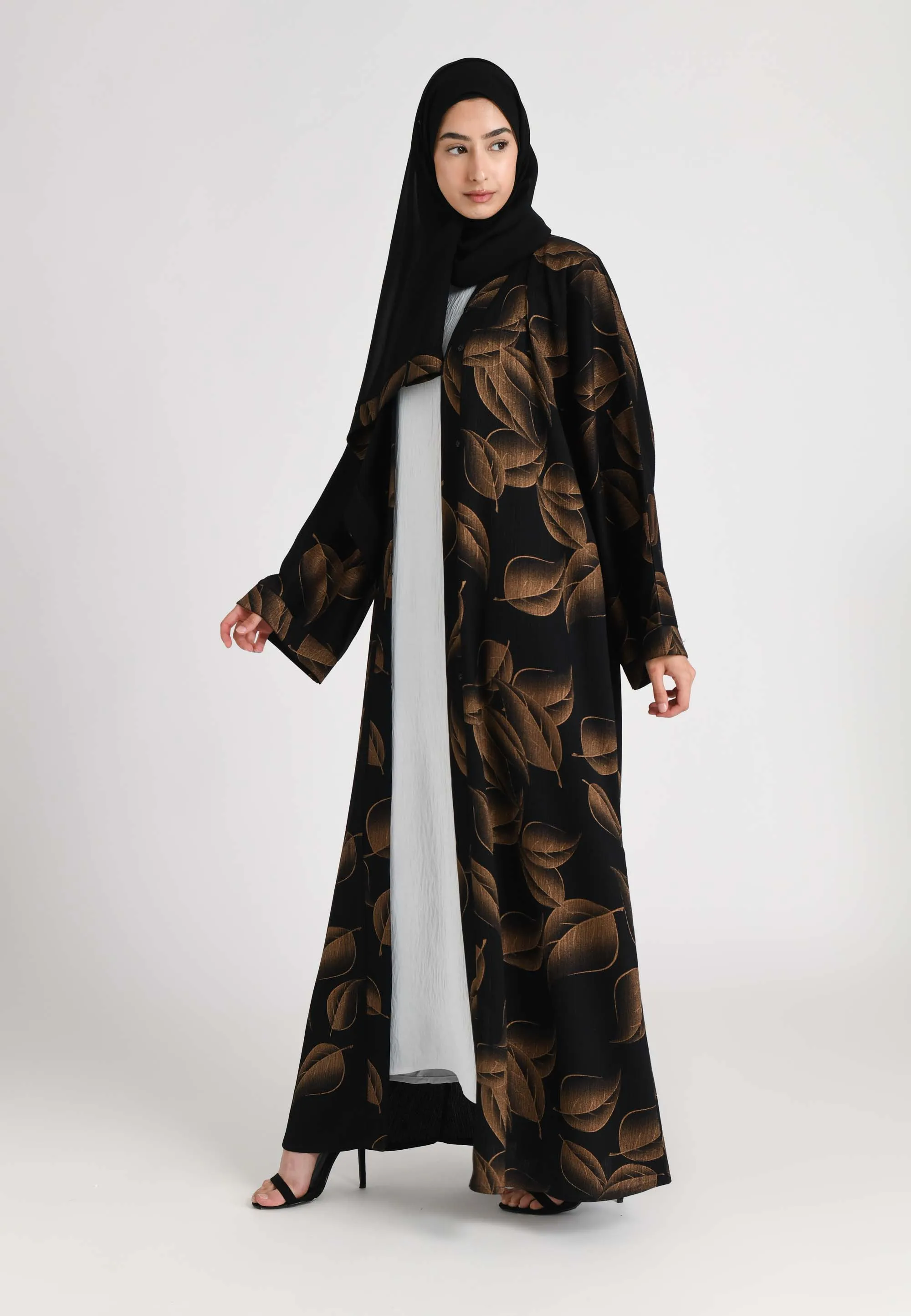 Sienna Brown Leaf Open Abaya (Premium)