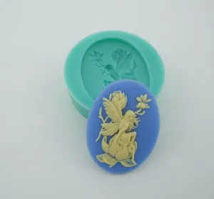 Silicone Mold Fairy Sitting on Magnolia Flexible for Crafts, Jewelry, Resin, Polymer Clay.