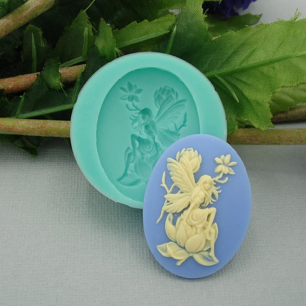 Silicone Mold Fairy Sitting on Magnolia Flexible for Crafts, Jewelry, Resin, Polymer Clay.