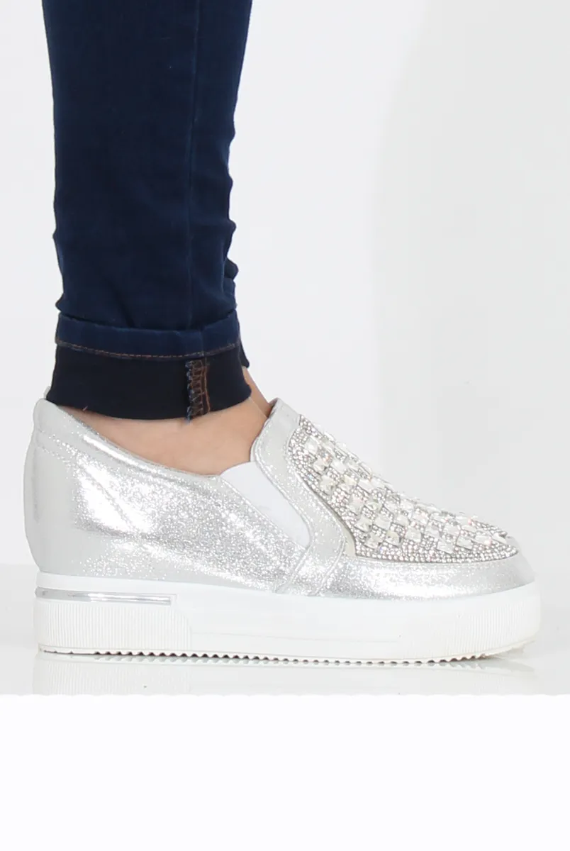 Silver Sparkle Wedged Skaters - Sofia