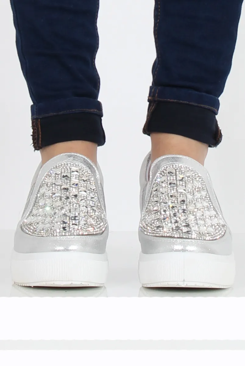 Silver Sparkle Wedged Skaters - Sofia