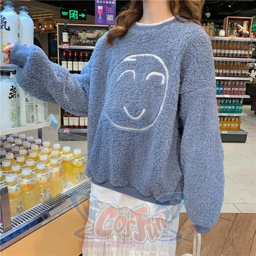Smile Face Fake Two-Piece Loose Sweatshirt