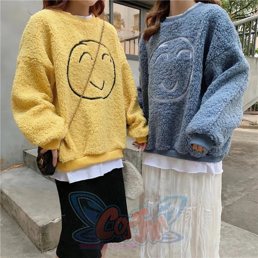 Smile Face Fake Two-Piece Loose Sweatshirt