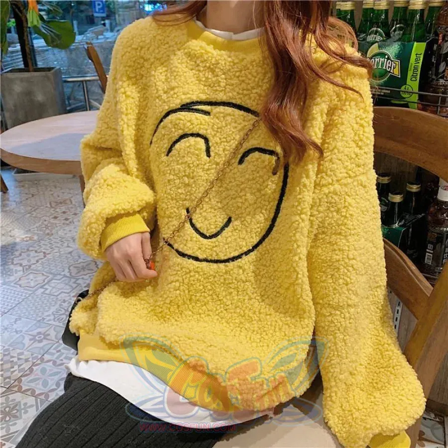 Smile Face Fake Two-Piece Loose Sweatshirt