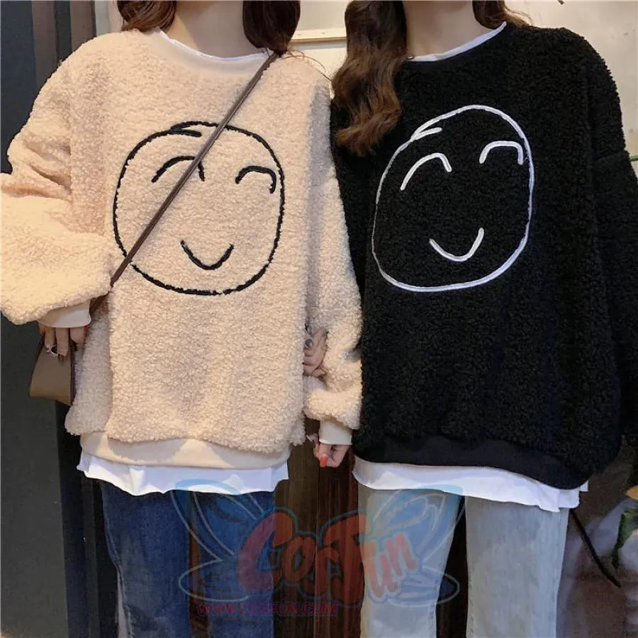 Smile Face Fake Two-Piece Loose Sweatshirt