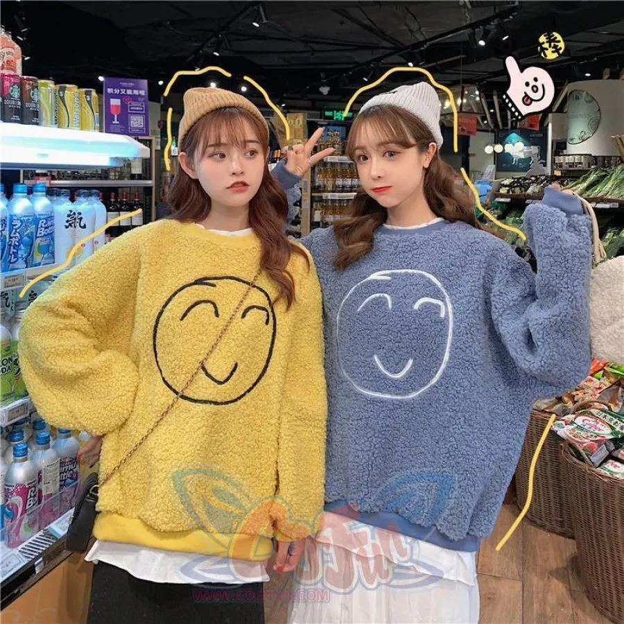 Smile Face Fake Two-Piece Loose Sweatshirt