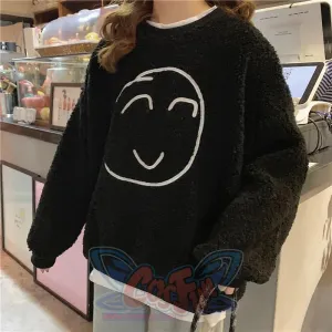Smile Face Fake Two-Piece Loose Sweatshirt