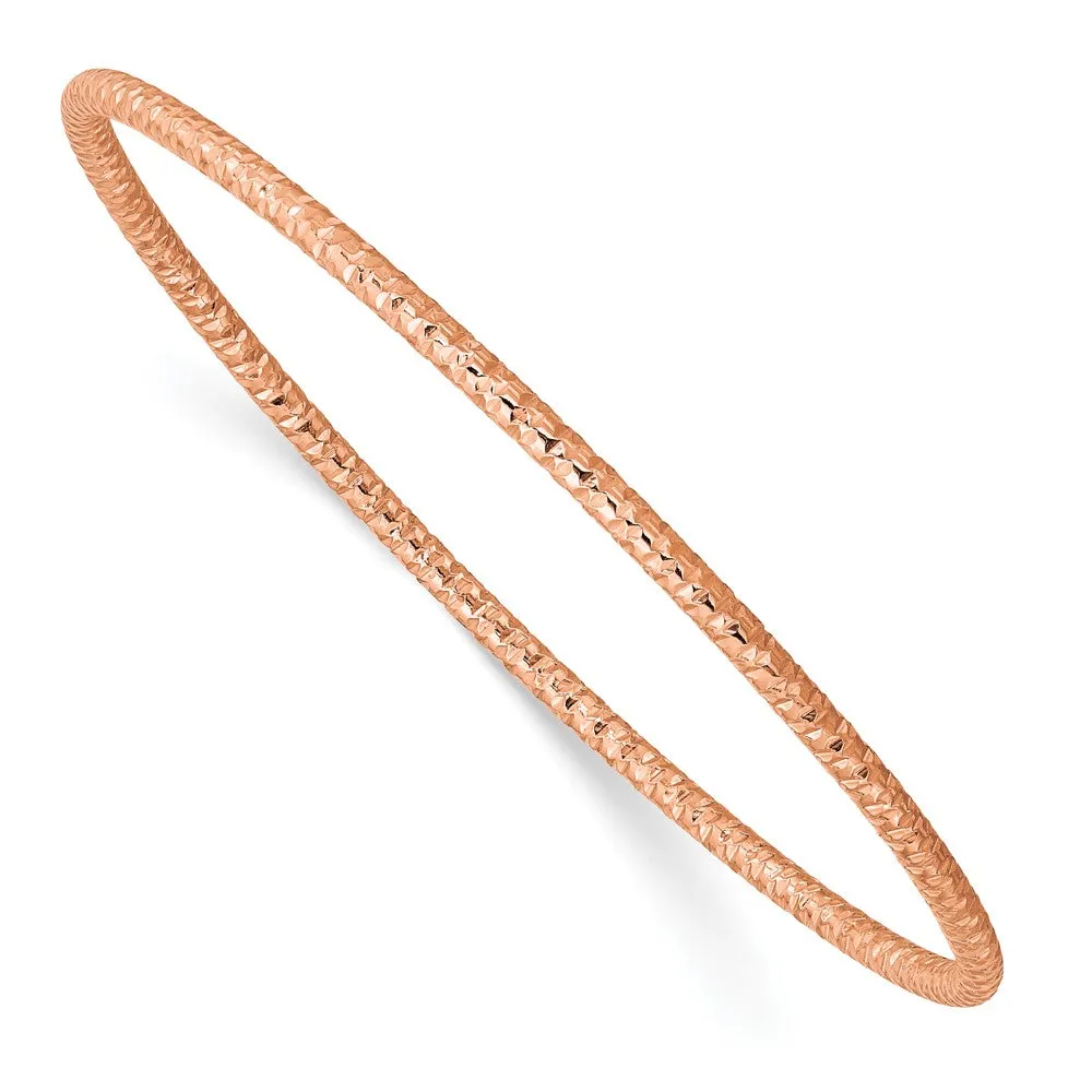 Stainless Steel Polished Textured Rose IP-plated 2mm Slip on Bangle