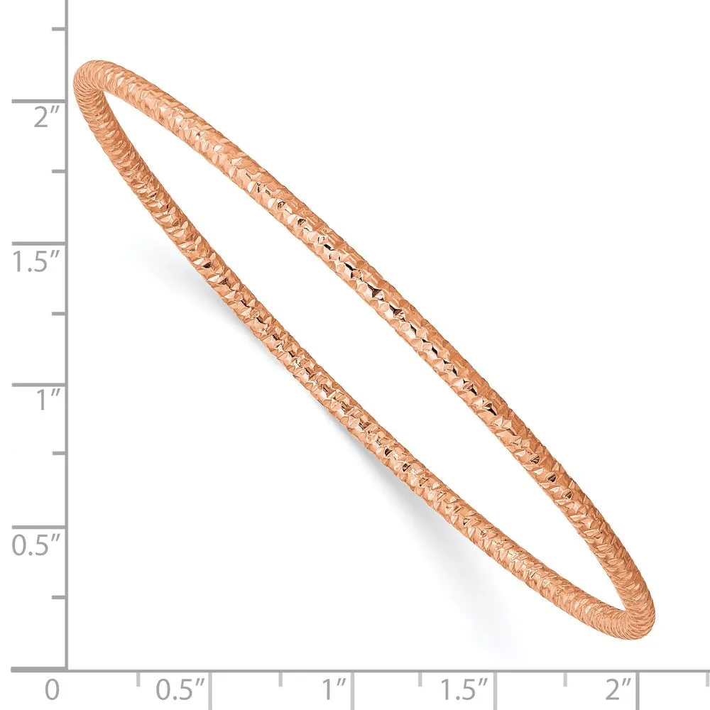 Stainless Steel Polished Textured Rose IP-plated 2mm Slip on Bangle