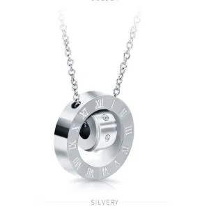 Stainless Steel Roman Numerals Rhinestone Couple Pendant Necklace Stylish Jewelry Gifts for Women and Men