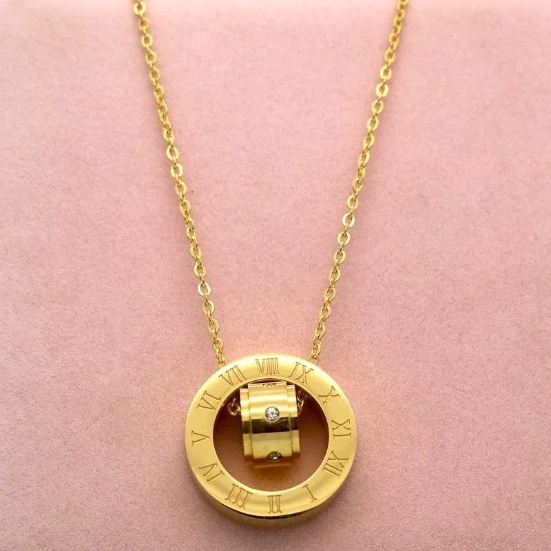 Stainless Steel Roman Numerals Rhinestone Couple Pendant Necklace Stylish Jewelry Gifts for Women and Men