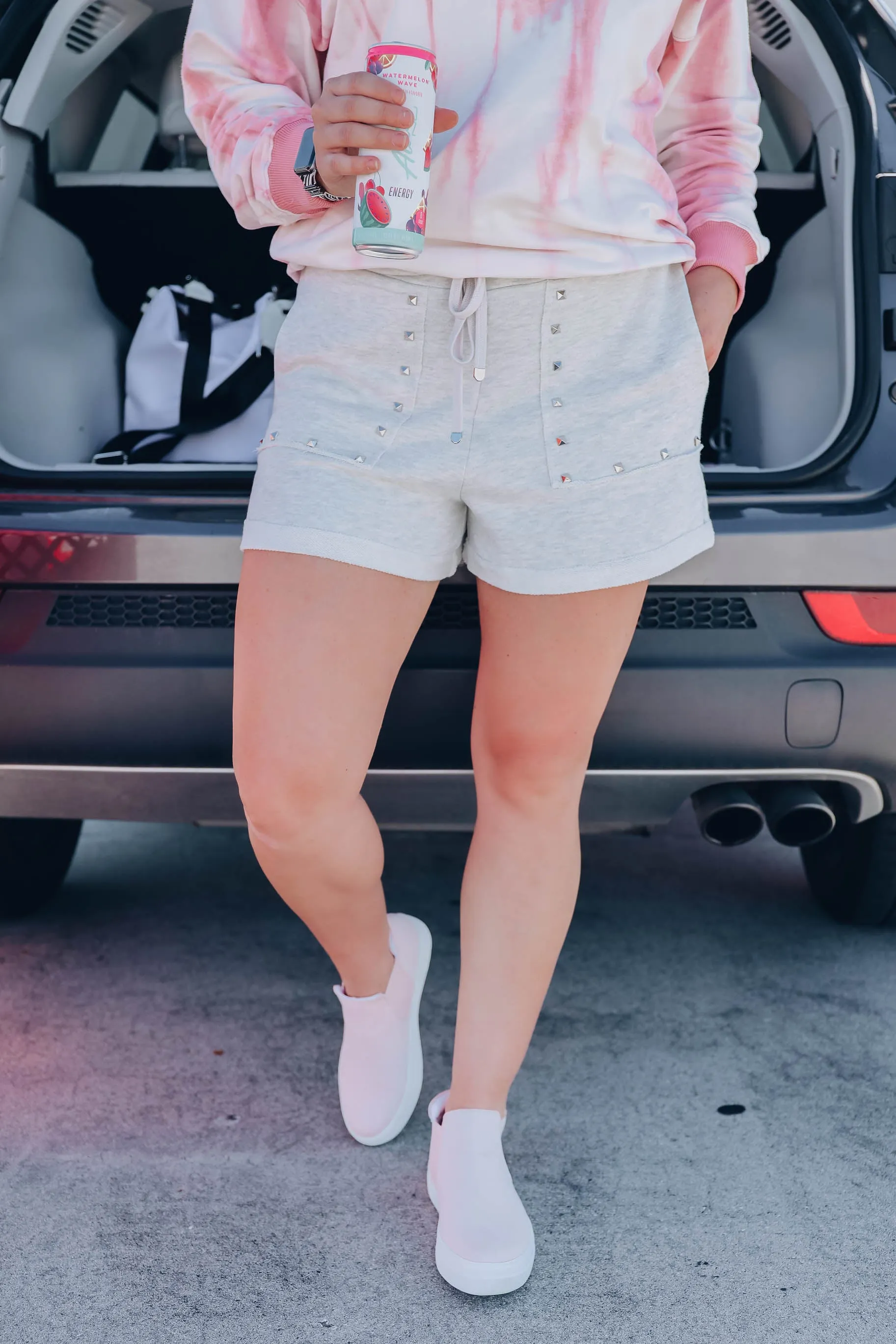 Studded Boyfriend Lounge Shorts- Oatmeal