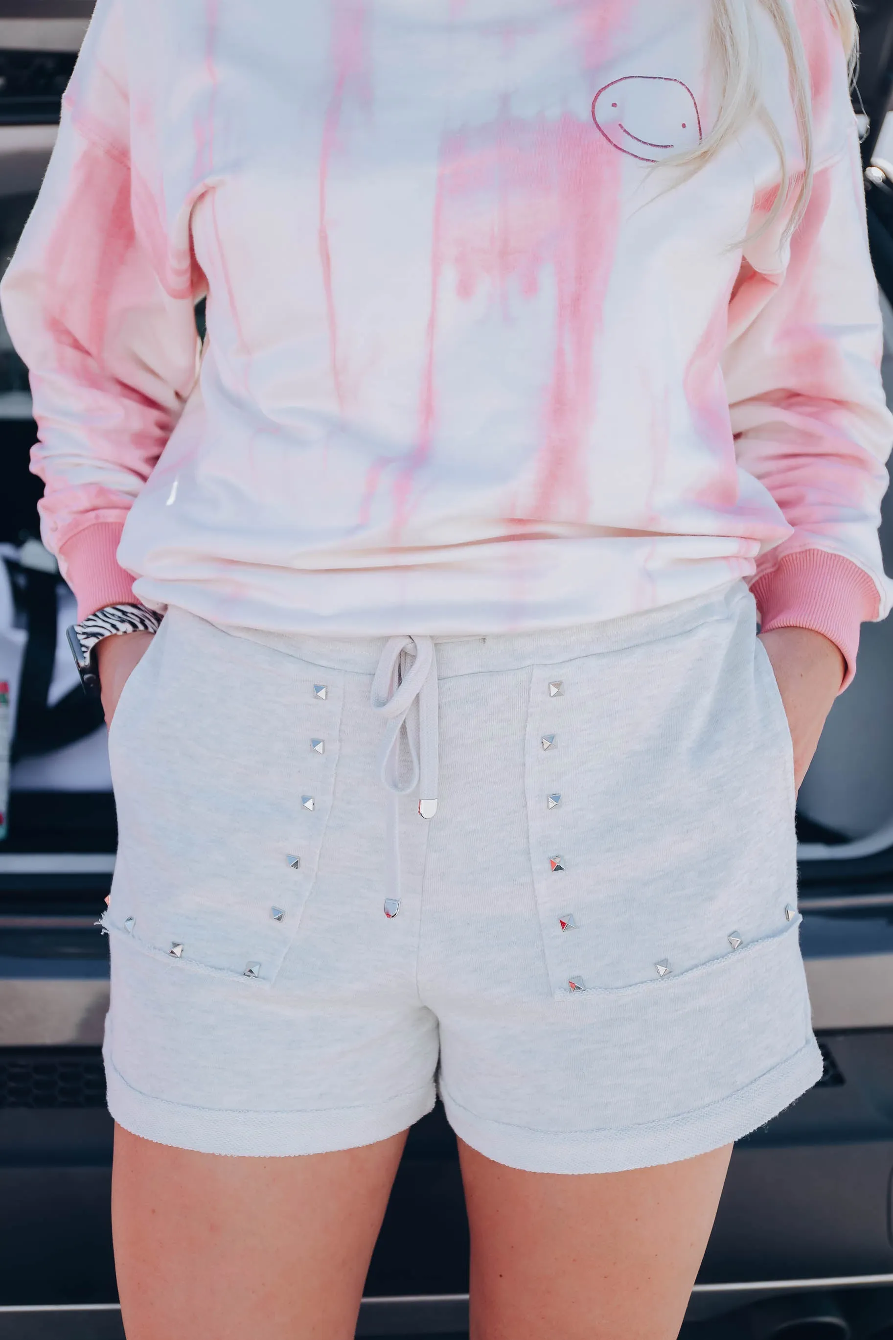 Studded Boyfriend Lounge Shorts- Oatmeal