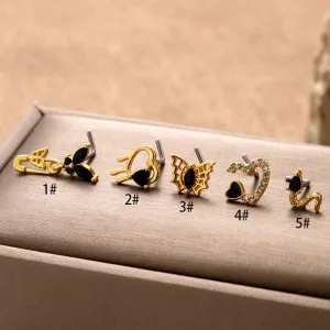 Stylish Black CZ Inlaid Stainless Steel Butterfly Spider Web Nose Piercing Nose Stud