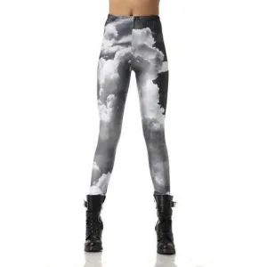 Stylish Elastic Waisted Cloud Print Narrow Feet Women's Leggings - Black And Grey L