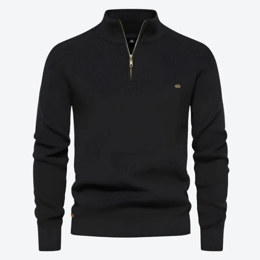 Stylish Half-Zip High-Collar Knit Sweaters
