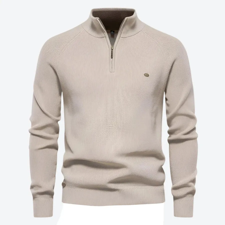Stylish Half-Zip High-Collar Knit Sweaters