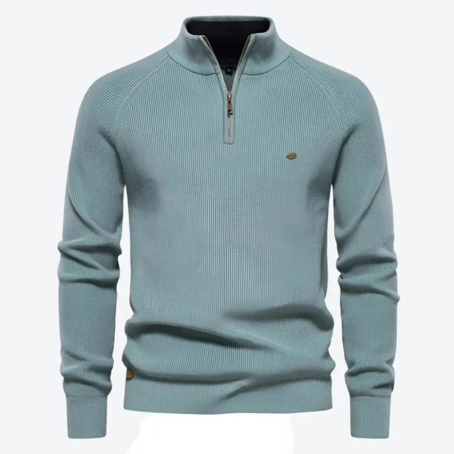 Stylish Half-Zip High-Collar Knit Sweaters