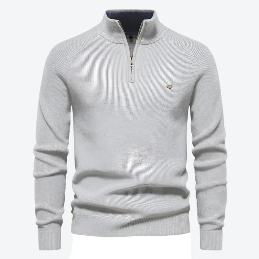 Stylish Half-Zip High-Collar Knit Sweaters
