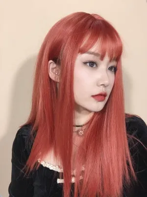 Stylish long orange straight hair KF81065