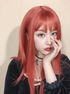 Stylish long orange straight hair KF81065