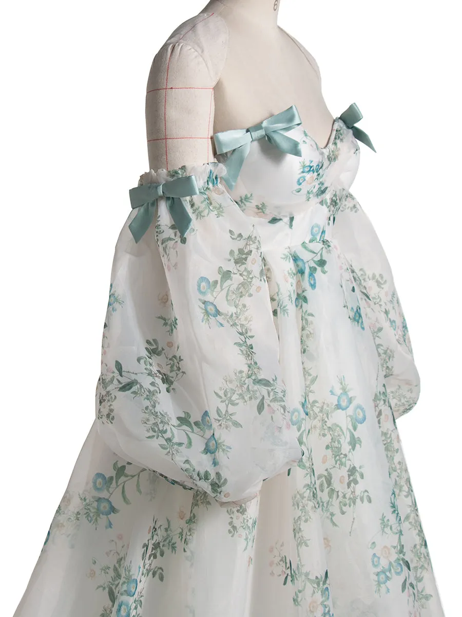 Stylish Long Sleeve Matrenity Gown for Wedding Boho Flower Print Colored Wedding Dress YW240075