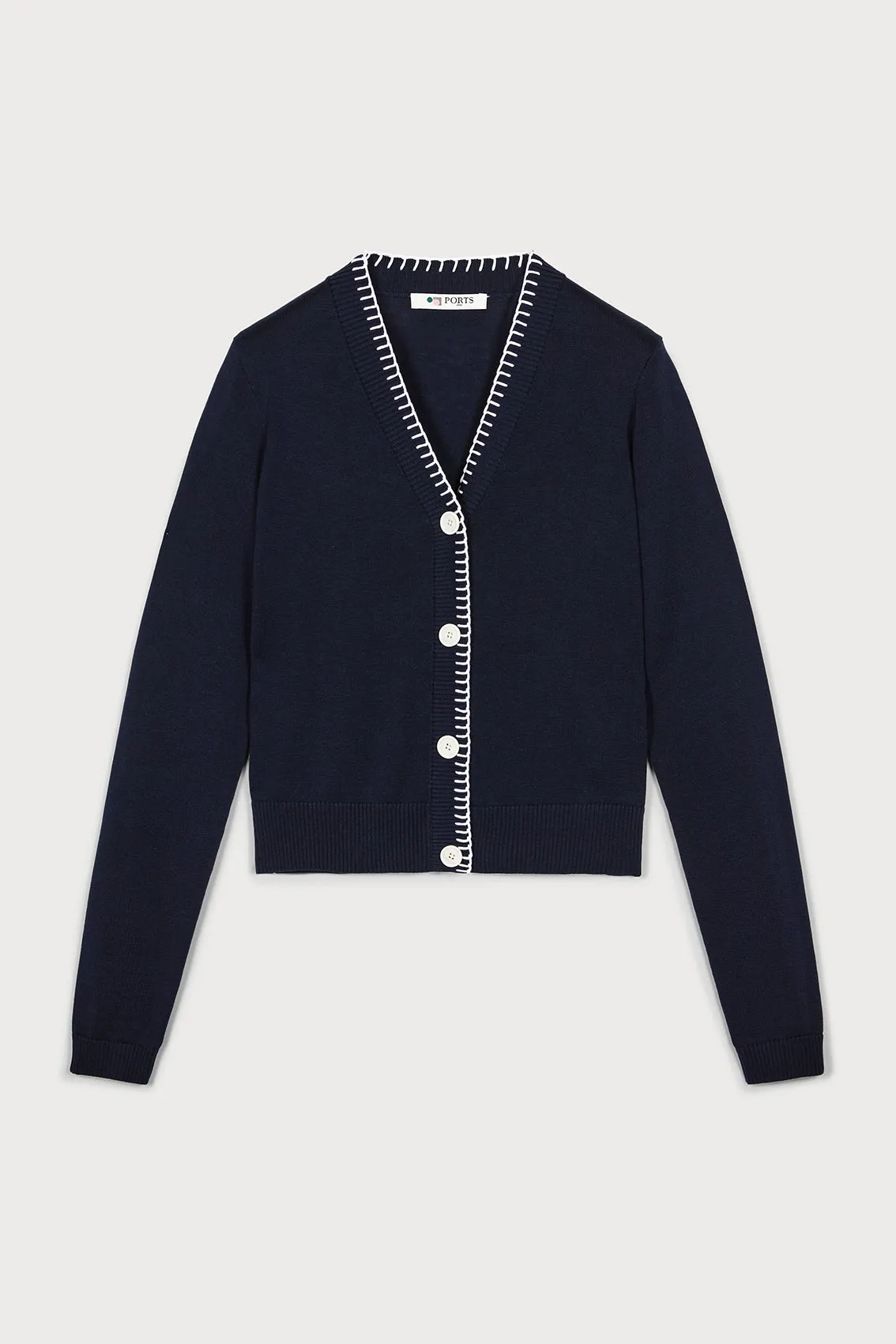 Stylish Navy & White Contrast Top Stitch Cardigan