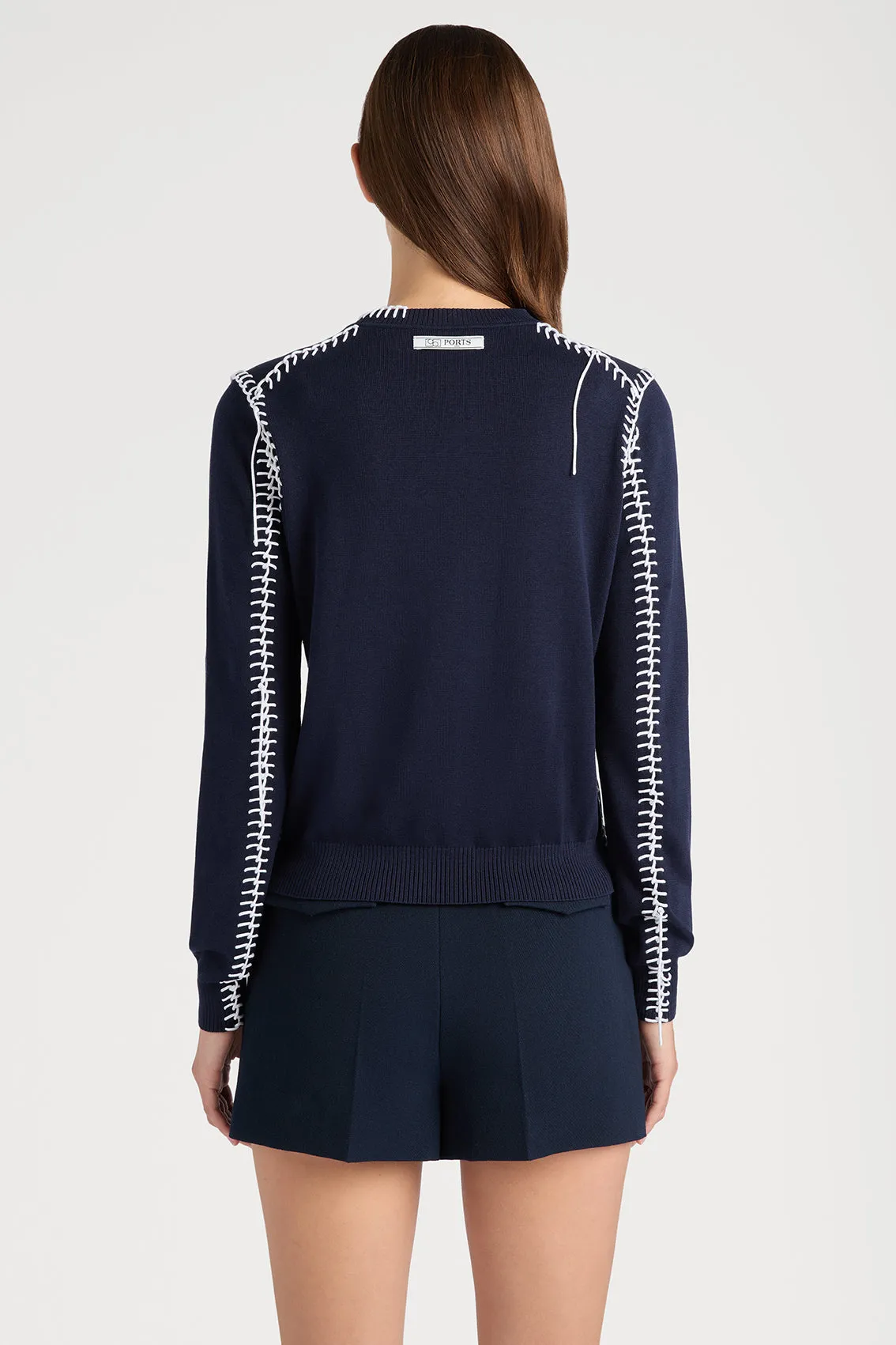 Stylish Navy & White Contrast Top Stitch Knitwear